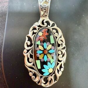 Carolyn Pollack Flower Mosaic with Intricate sterling Silverwork pendant